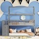 preview thumbnail 4 of 17, Twin Wood House Bunk Bed with Shelves & Drawers