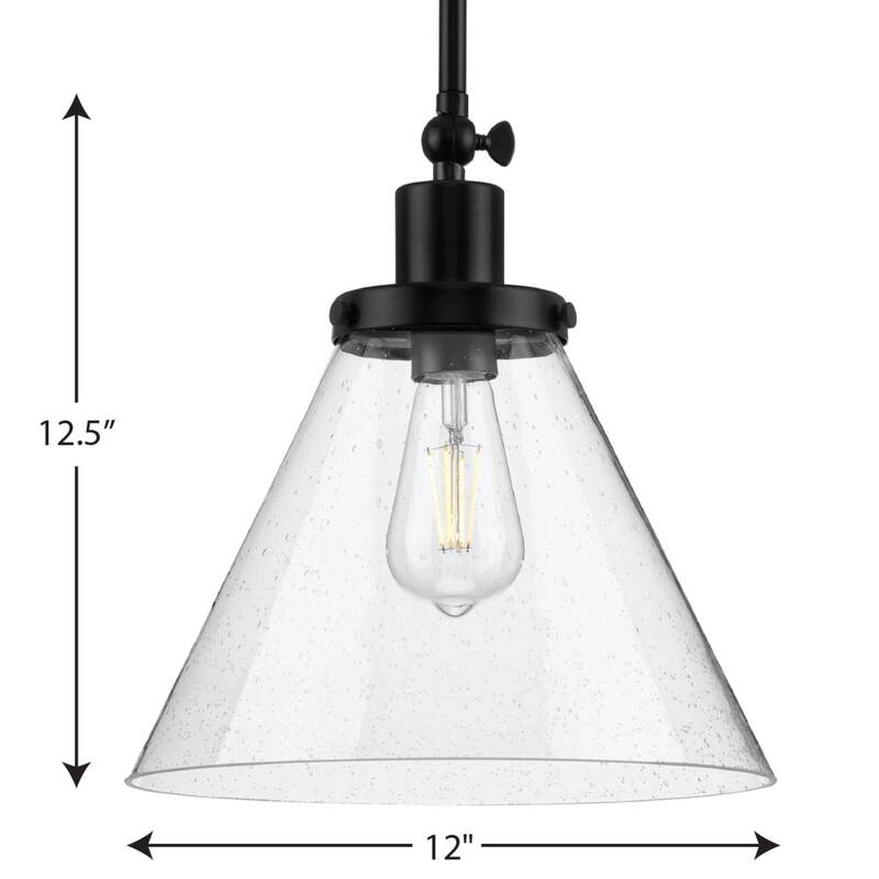 Hinton Collection 1-Light Seeded Glass Matte Black Pendant Light - 12 in x 12 in x 12.5 in