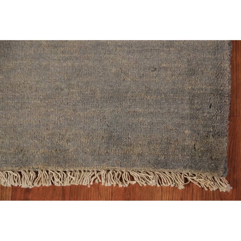 Modern Gray Gabbeh Runner Rug Hand-Knotted Wool Carpet - 3'5" x 9'10"