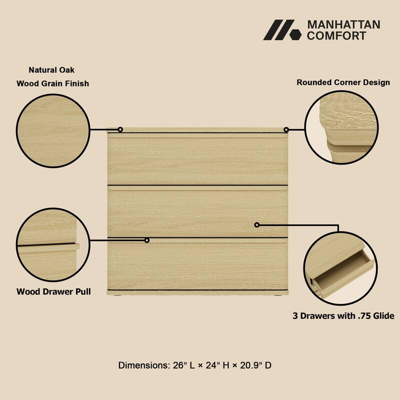 Manhattan Comfort Molly 26" Nightstand (3-Drawer) - Set of 2