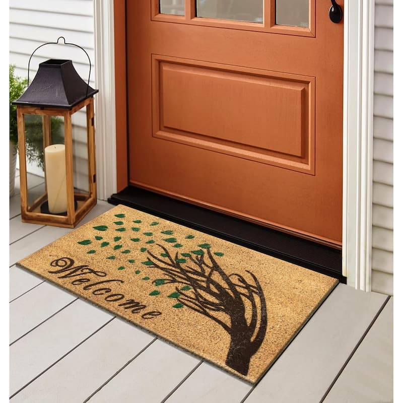 A1HC First Impression Welcome Tree Fade Resistant Flocked Doormat 18" X 30"