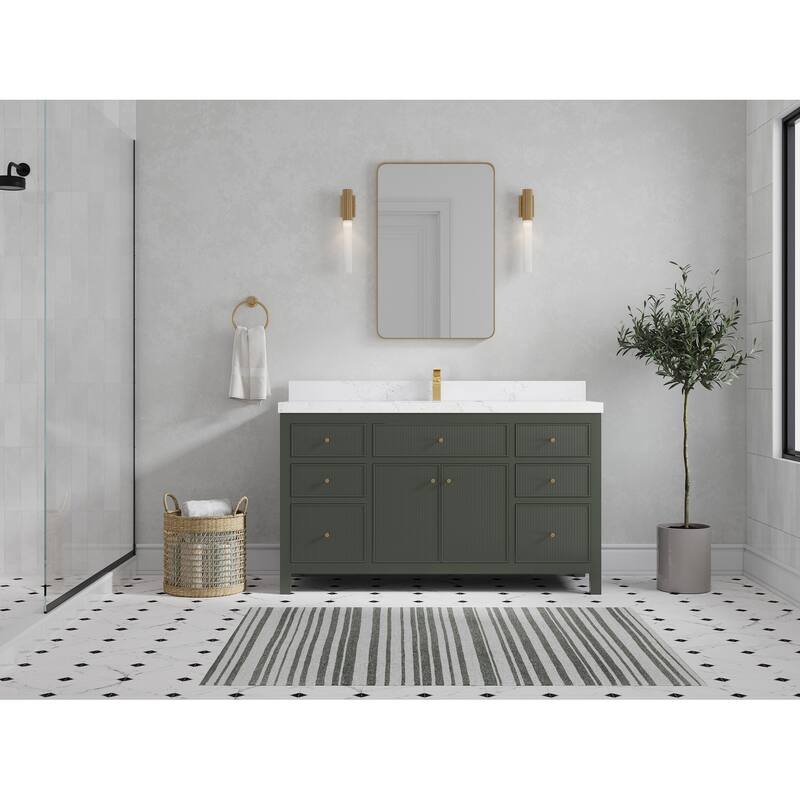 Willow Collections 60 in W x 22 in D Sonoma Free Standing Reeded Single Sink Bathroom Vanity with Countertop