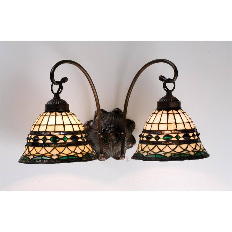 Meyda Tiffany Roman 18" Wide 2 Light Double Sconce with Art Glass - Mahogany Bronze