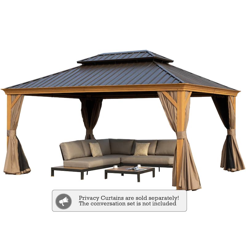 Kozyard Apollo Wood-look Aluminum Hardtop Gazebo - Wood-Like/12ft x16ft