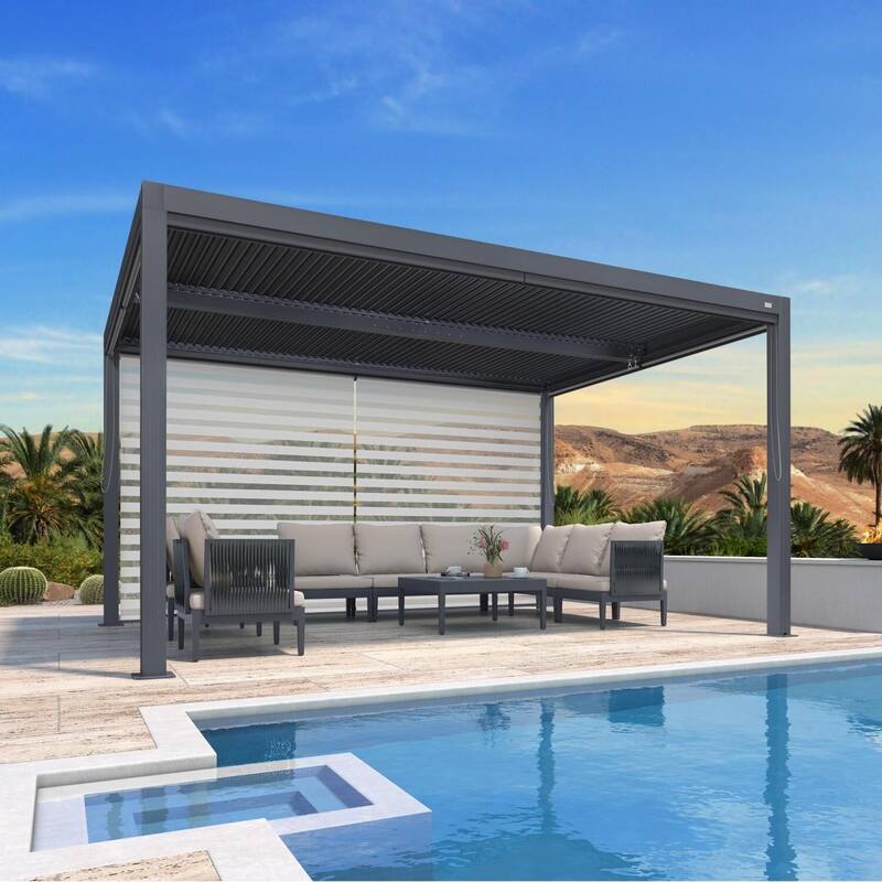 PURPLE LEAF Gray Louvered Pergola Outdoor Aluminum Pergola with Adjustable Roof for Patio Grey Hardtop Gazebo