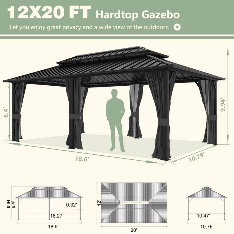 VEIKOUS Outdoor Aluminum Double Hardtop Gazebo Pergolas for Patio Lawn and Garden
