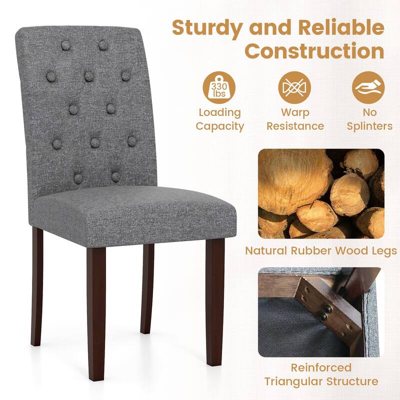 Stylish Upholstered Parson Dining Chair Set with Tufted Back Rubber Wood Legs and Soft Fabric Seat - 18" x 24" x 37"