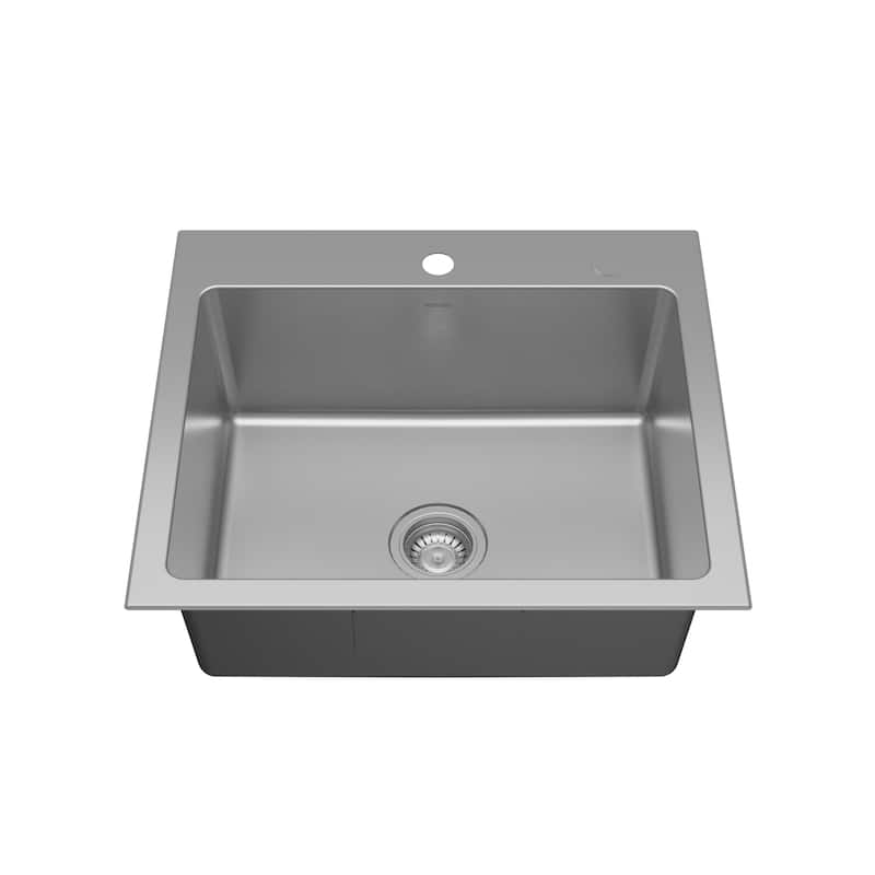 Karran Lansen 25" Top Mount 18 Gauge Single Bowl Stainless Steel Sink with Accessories - Stainless Steel