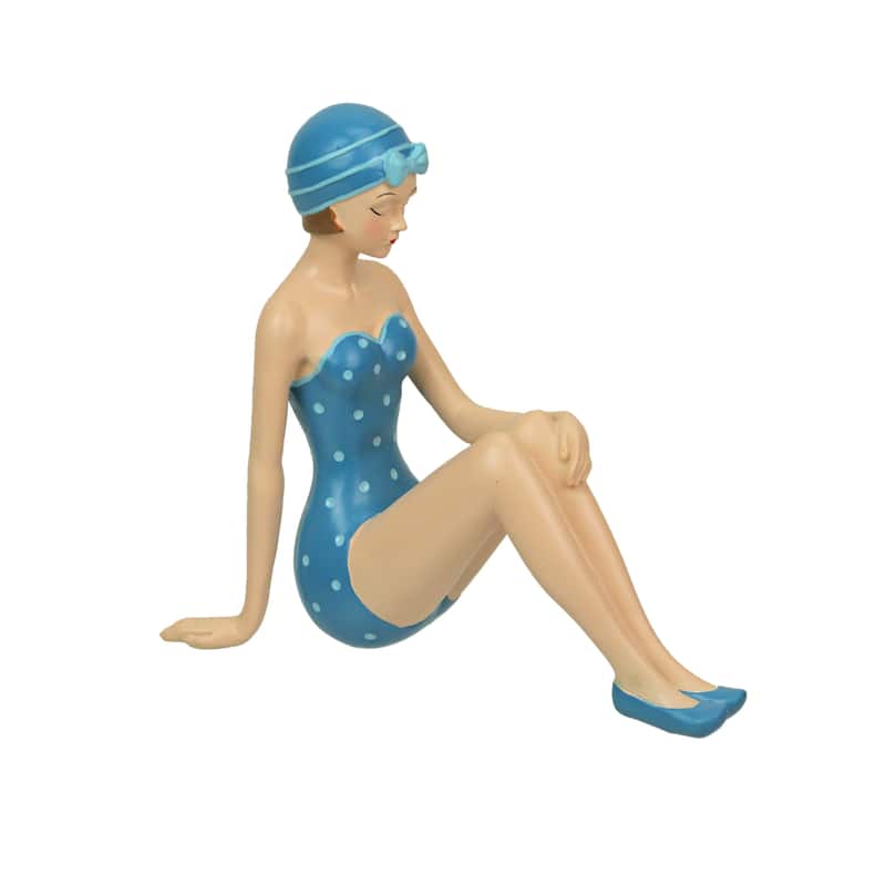 Vintage Beach Bathing Beauty Polka Dot Swimsuit Figurines - 7.5 X 8 X 3.25 inches - Blue - 7.5 X 8 X 3.25 inches