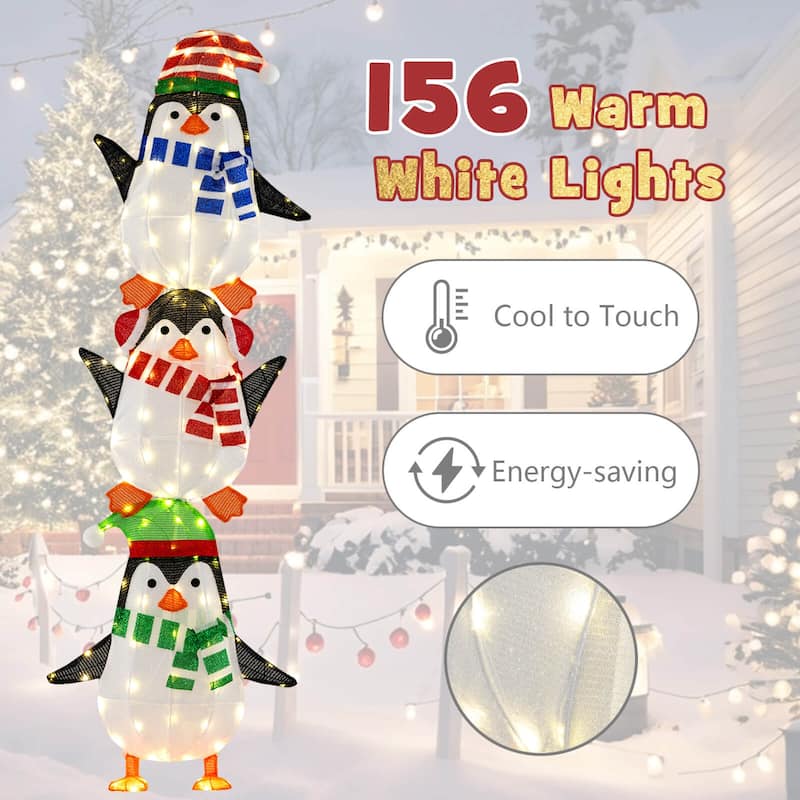 Costway Lighted Penguins Decoration Set of 3 with 156 Warm White - as pic shows - See Details