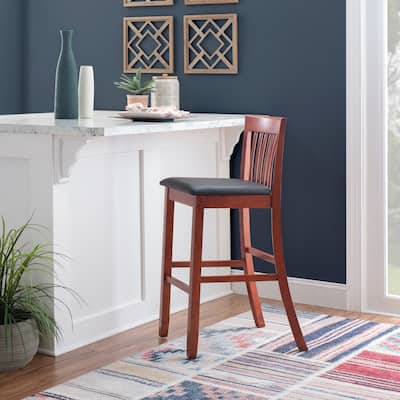 Linon Piedmont 31-Inch Faux Leather/Fabric Mission Back Bar Stool
