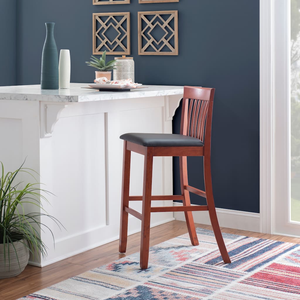 Linon Piedmont 31-Inch Faux Leather/Fabric Mission Back Bar Stool