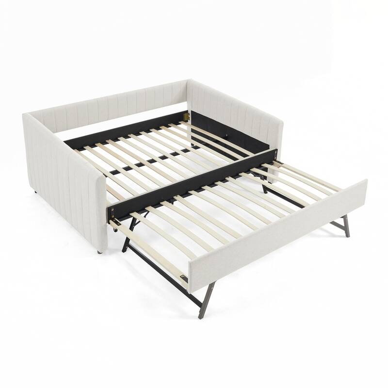 Vertical Stripes Daybed with Trundle Upholstered Sofa Bed