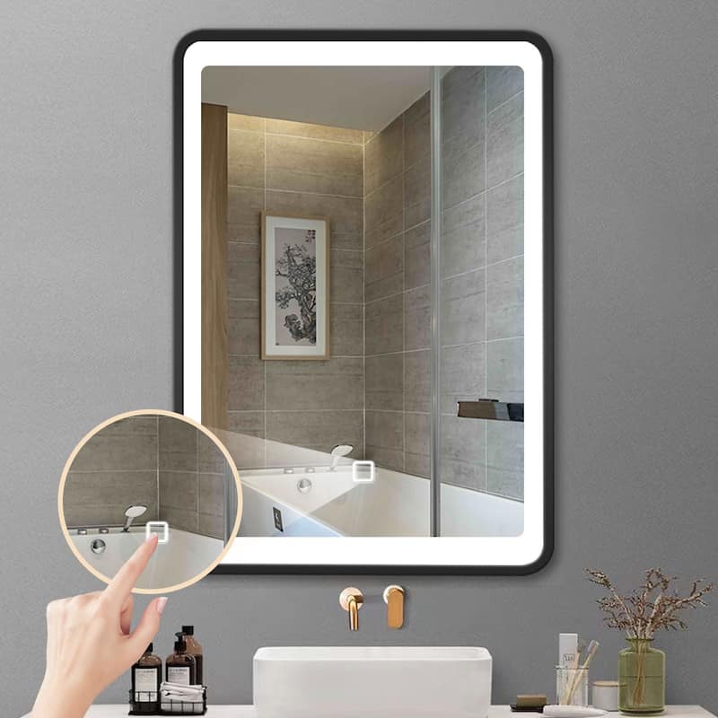 24x30 inch LED Black framed Wall mount Medicine Cabinet with Mirror Anti-fog function 3 colors with light