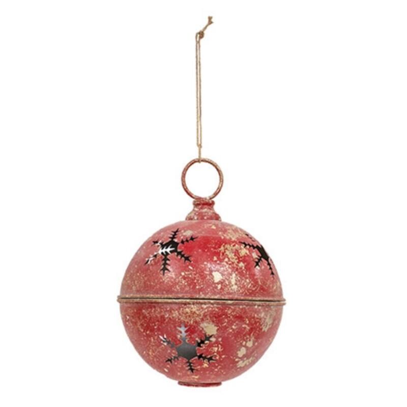 Gleaming Distressed Red Metal Snowflake Jingle Bell - 8.25" x 11.5" - 8.25" x 11.5" - Multi