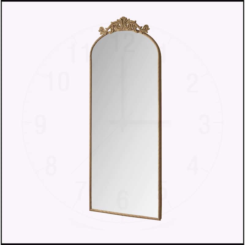 58"x24" Arched Mirror with Vintage Ornate Carved Applique on Top