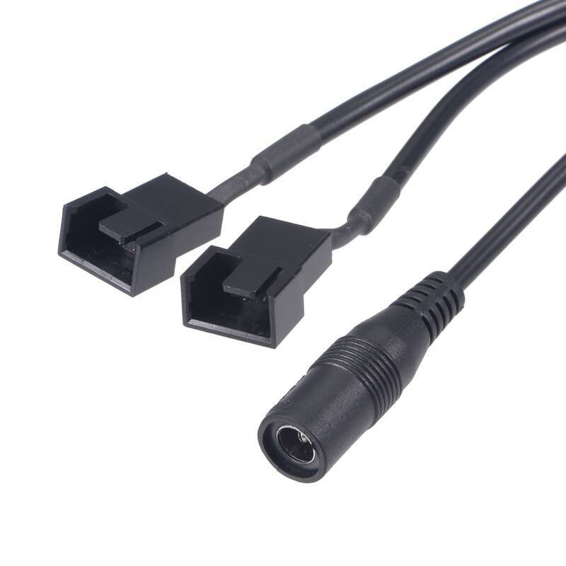 Fan Power Supply Cable DC 5.5mmx2.1mm to 2 Port 3 Pin or 4 Pin Output - Black - 13.8 Inch