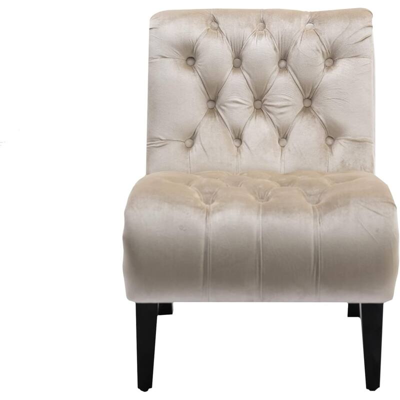 Roomfitters Velvet Armless Accent Chair, Upholstered Button Leisure Chair with Wood Legs for Living Room