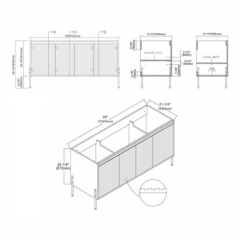 Ripple 60" Bathroom Vanity Kit (Assembly Required)