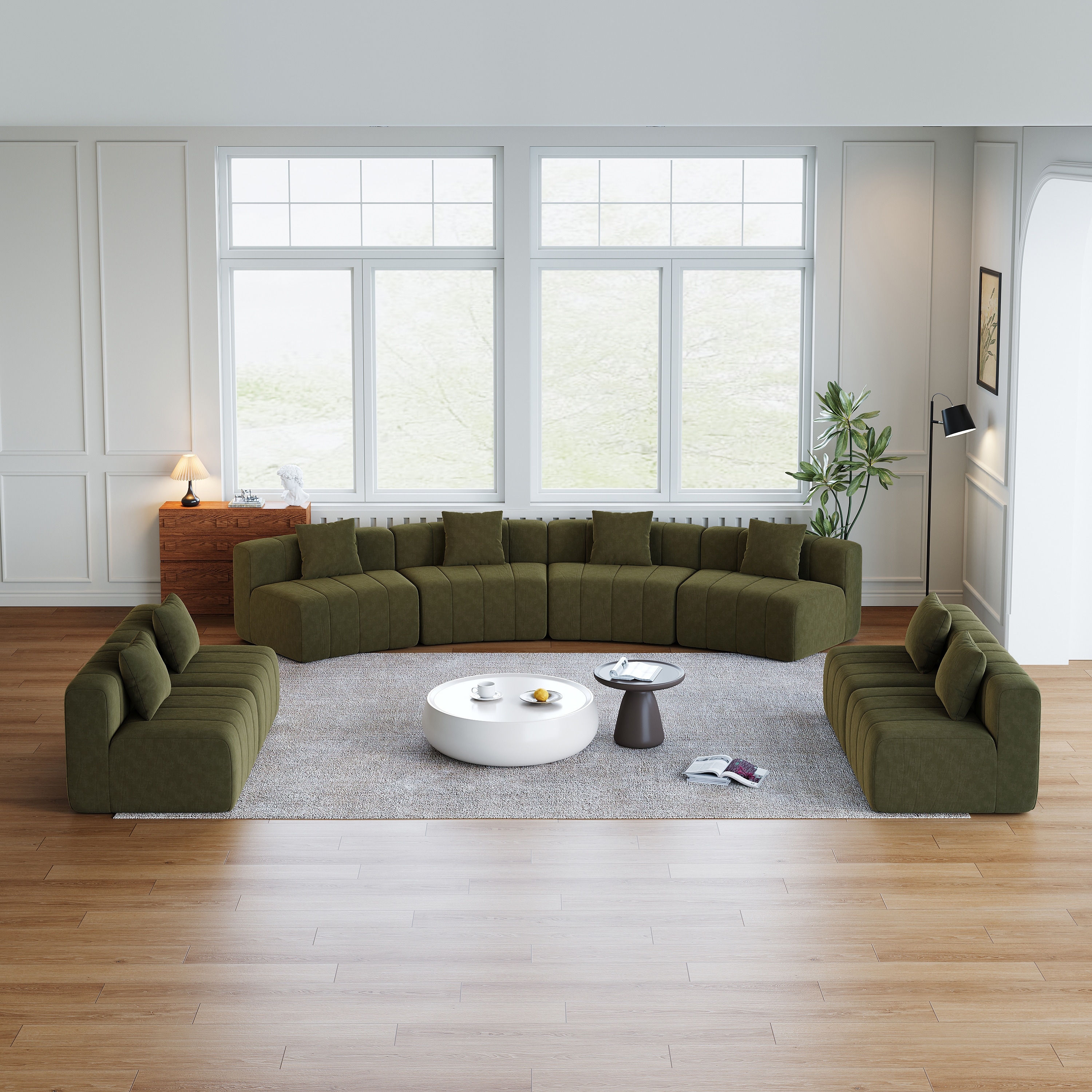 Modular Sofa Sectional Set Chenille Curved Couch with Pillows, Convertible DIY Couch Set Futon Stripe Sleeper Sofa, 8 / 6 Seat