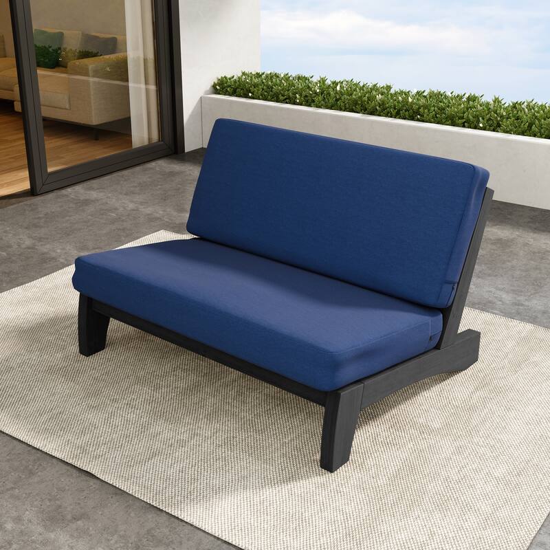 Outdoor Teak Wood Waterproof Armless Chair Loveseat with Cushions