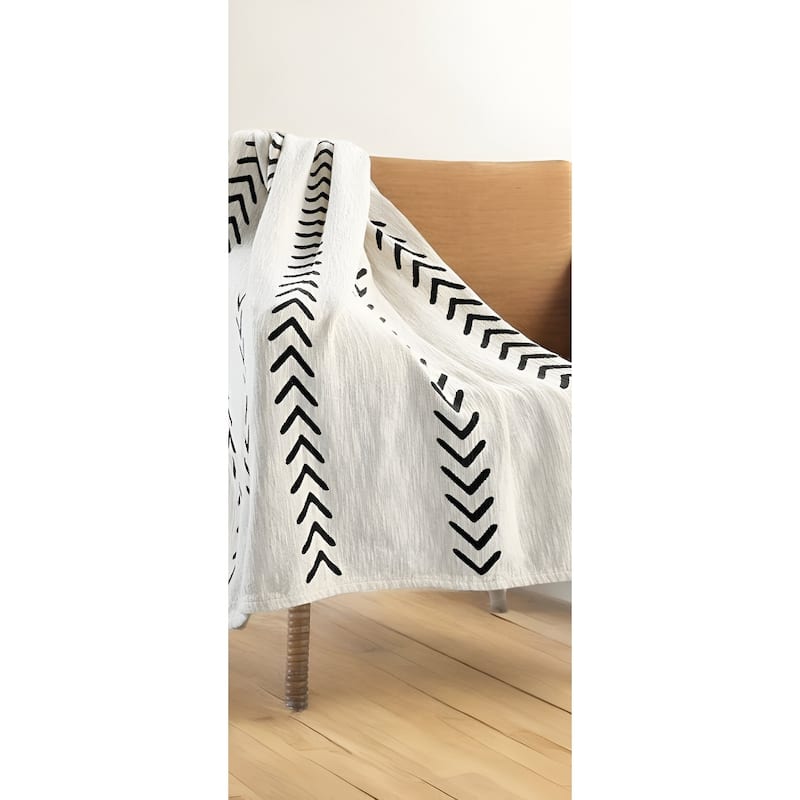 Black and White Woven Cotton Striped Throw Blanket - Throw