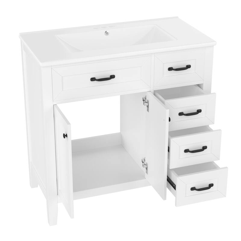 36-Inch White Bathroom Vanity Set – Solid Frame & MDF Construction with Sink Combo‌