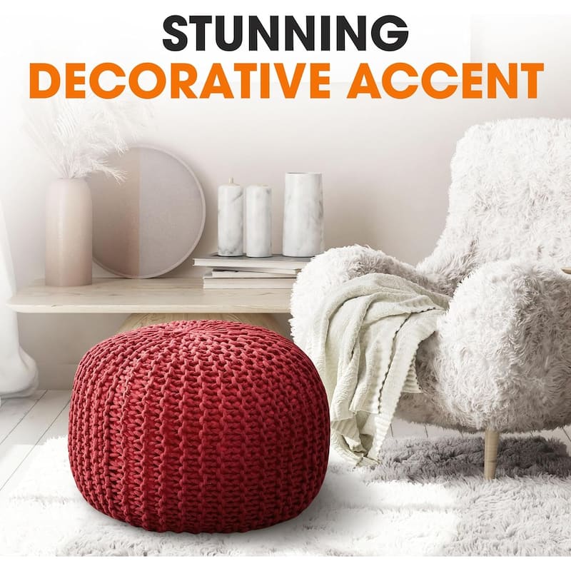 Cheer Collection Decorative 18-inch Chunky Hand-knit Pouf Ottoman
