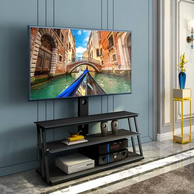 Black 41.3" Height Adjustable TV Stand with 3-Tier Shelves for 32-65 Inch TVs