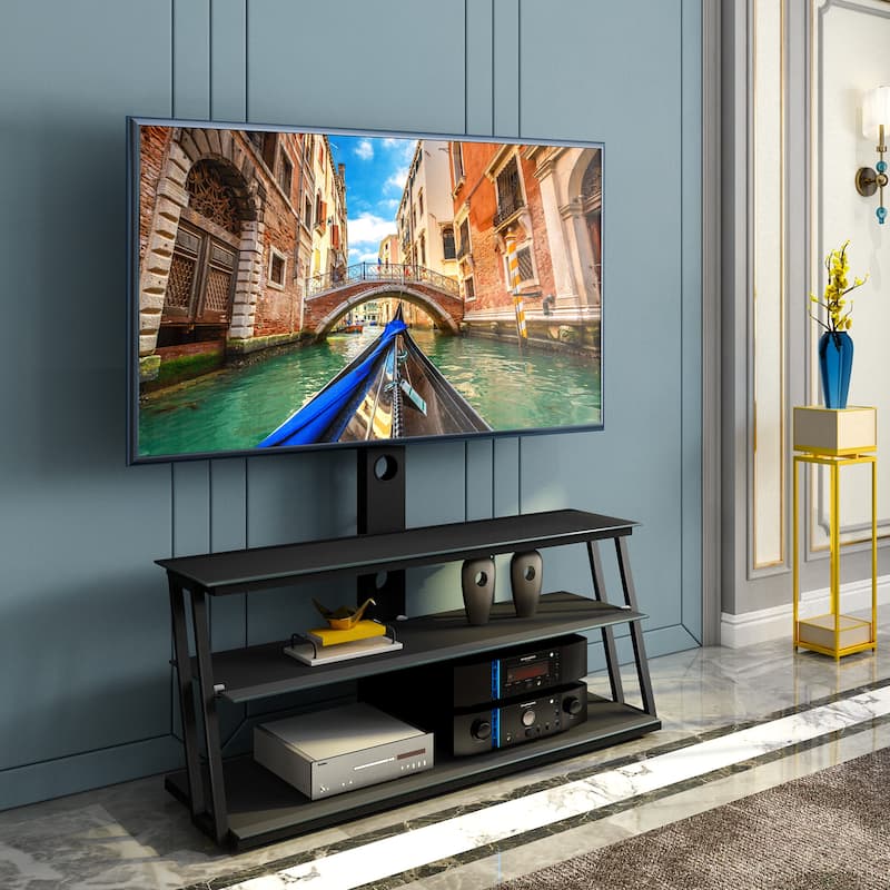 Modern Black Multi-Function Adjustable Tempered Glass TV Stand Entertainment Center