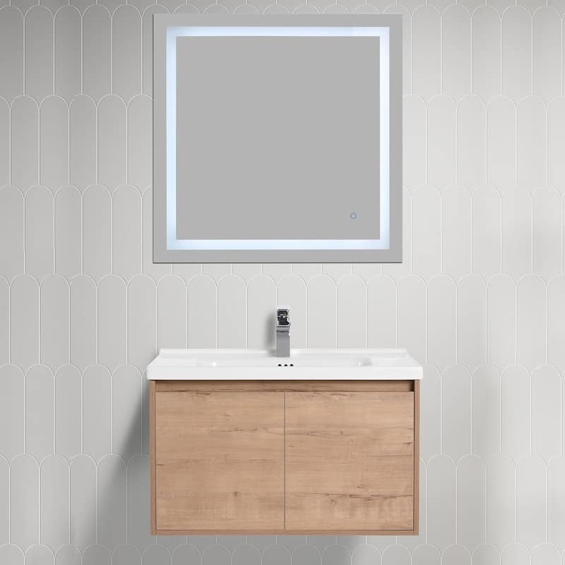 Blossom 32" Floating Bathroom Vanity with Ceramic Sink & Storage - Classic Oak
