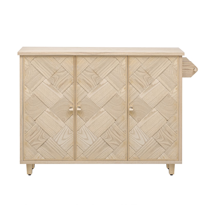 51.2"W Ash Veneer (Not Cheap Paper) Solid Wood Handwoven Kitchen Island with Drop Leaf, Coastal Kitchen Island on Wheels