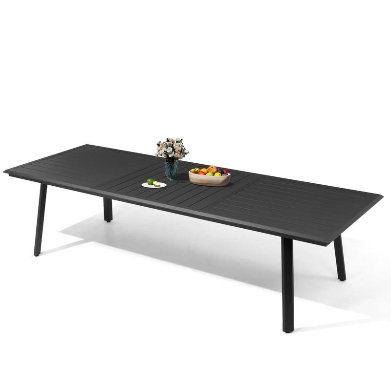 Outdoor Rectangle All-Aluminum Dining Table with Umbrella Hole for 6-12 Person