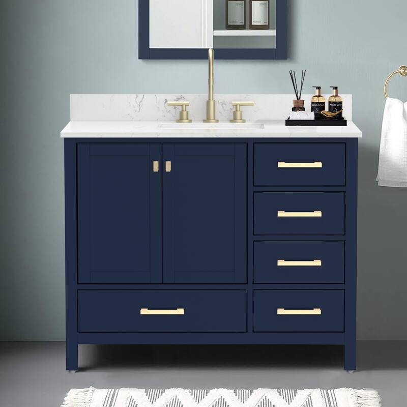 StarrySky 42 inch Undermount Single Sink Bathroom Vanity with Engineered Carrara Marble Top - 42 inch