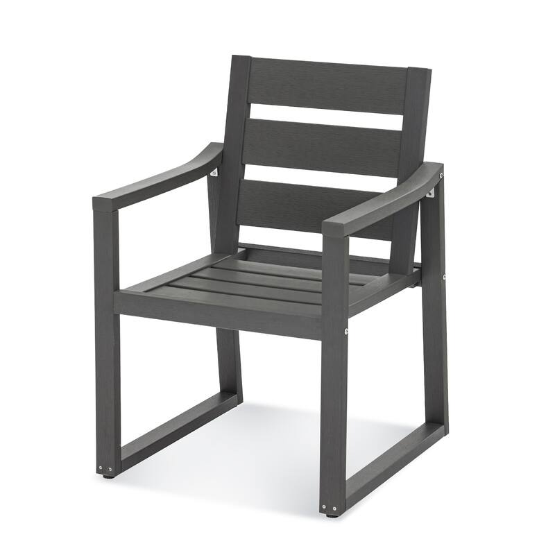 All-Weather Set of 4 Outdoor Armchair with Curved Back Plastic Wood Patio Dining Chair