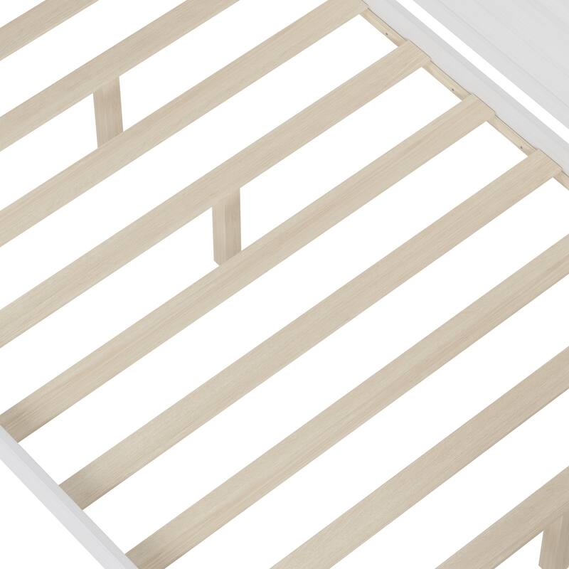 Full Size Daybed with Storage Shelves, Multi-functional Bed with Two Storage Drawers and Study Desk