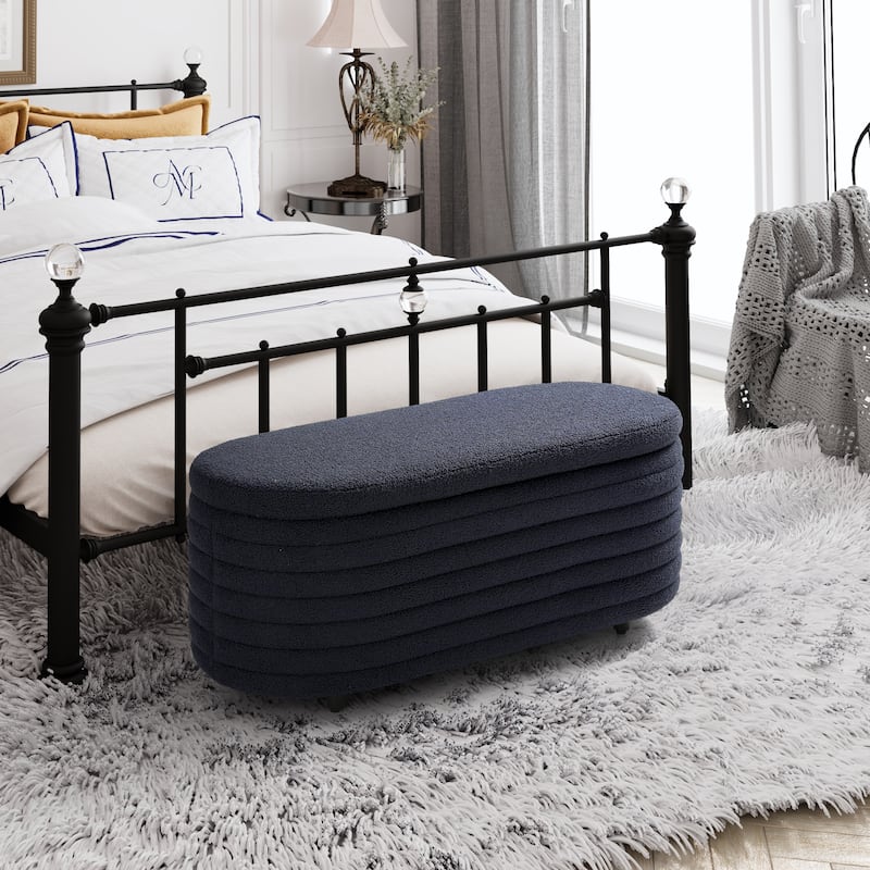 Bayville Sherpa Polyester Flip Top Storage Ottoman - 42" - Navy Blue