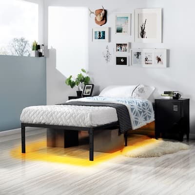 Homy Casa Metal Platform Bed Frame with RGB LED Light Strip