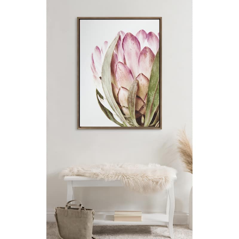 Kate and Laurel Sylvie Pink Protea Flower Framed Canvas Wall Art