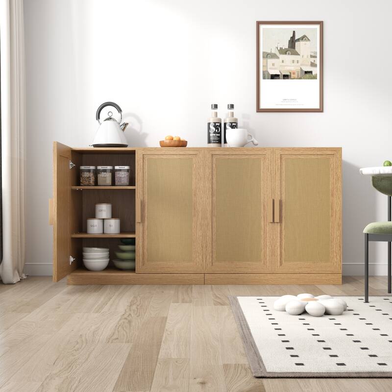 Modular Sideboard Cabinet with Storage Buffet Cabinet with Rattan Doors for Living Room Kitchen Dining Room Entryway