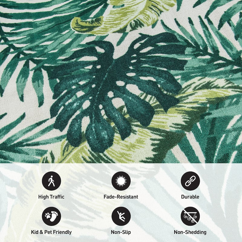 Contemporary Tropical Floral Leaves Non Slip Area Rug