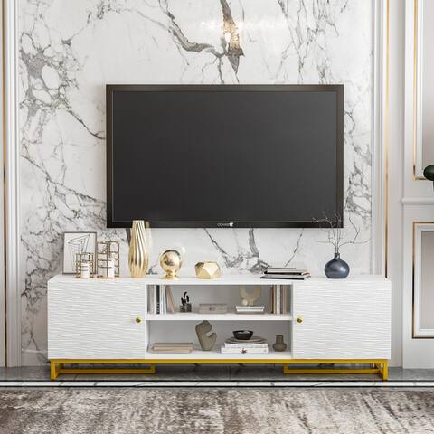 Entertainment Center 19.8" Tall Wood Media TV Console Cabinet Relief