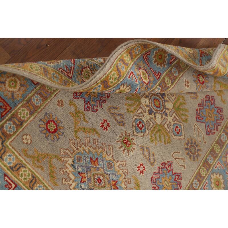 Geometric Red Kazak Accent Rug Hand-Knotted Wool Carpet - 3'2" x 4'8"