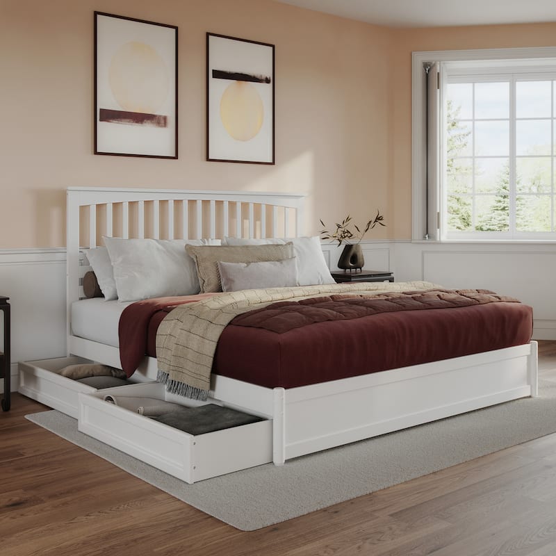 Everett Platform Bed with Panel Footboard and Storage Drawers - White - King