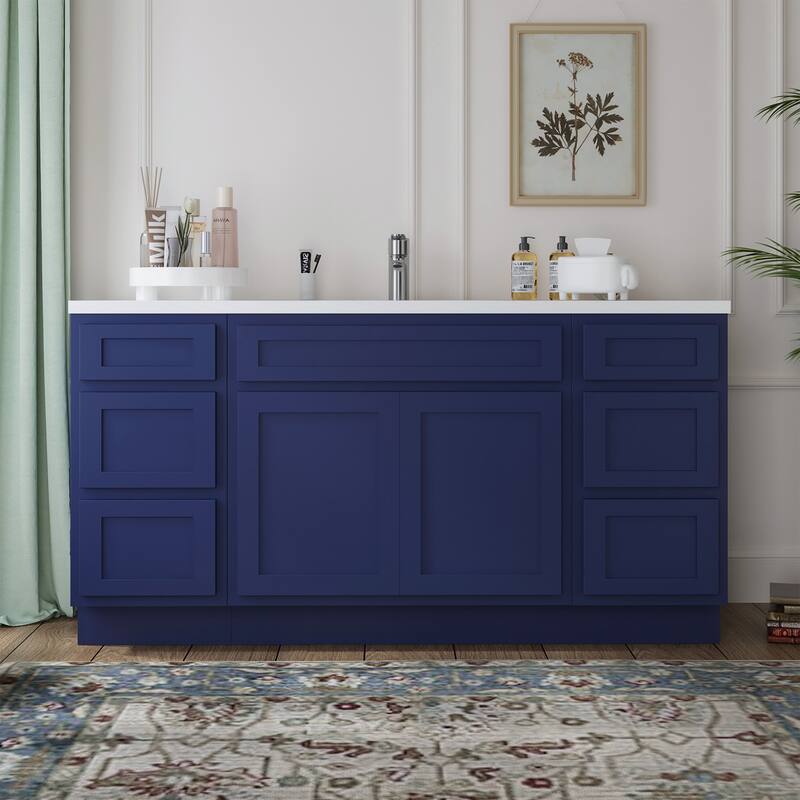 Vanity Art 60" Oak Freestanding Bathroom Vanity Cabinet without Top - Blue