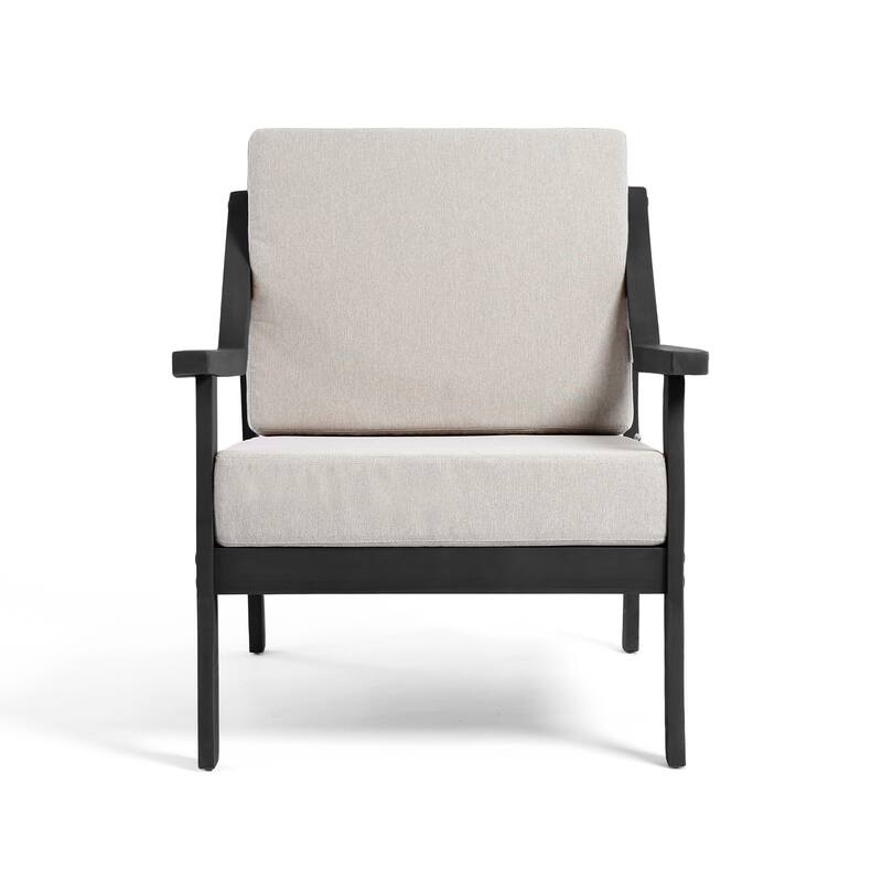 Outdoor Wood Cushioned Patio Set of 2 Accent Chair with Side Table