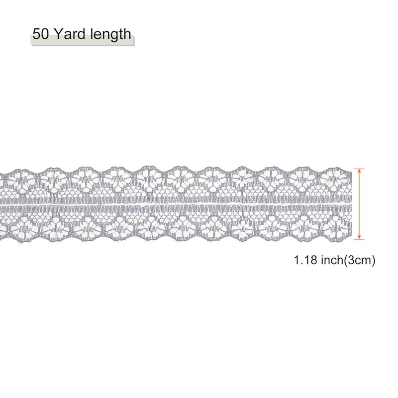 1.2 Inch Wide 25 Yard Lace Ribbon Floral Pattern Lace Trim Ribbon - Gray - 50 Yard
