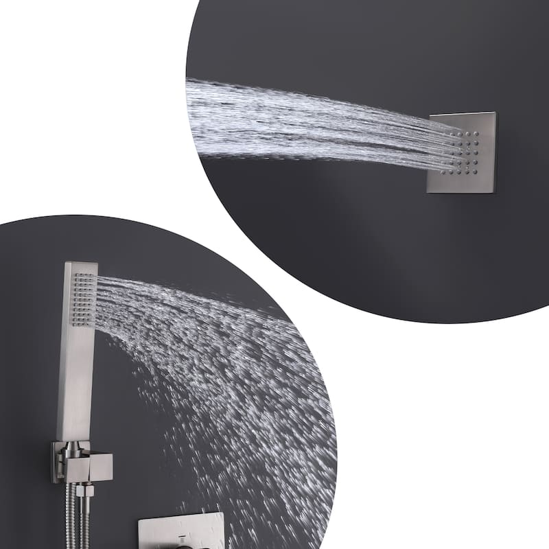 Ceiling LED 4-Way 3-Jet Complete Rain and Waterfall Shower System With Rough-in Valve
