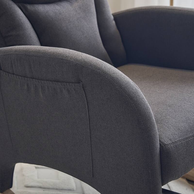 Linen Rocking Chair With Adjustable Footrest