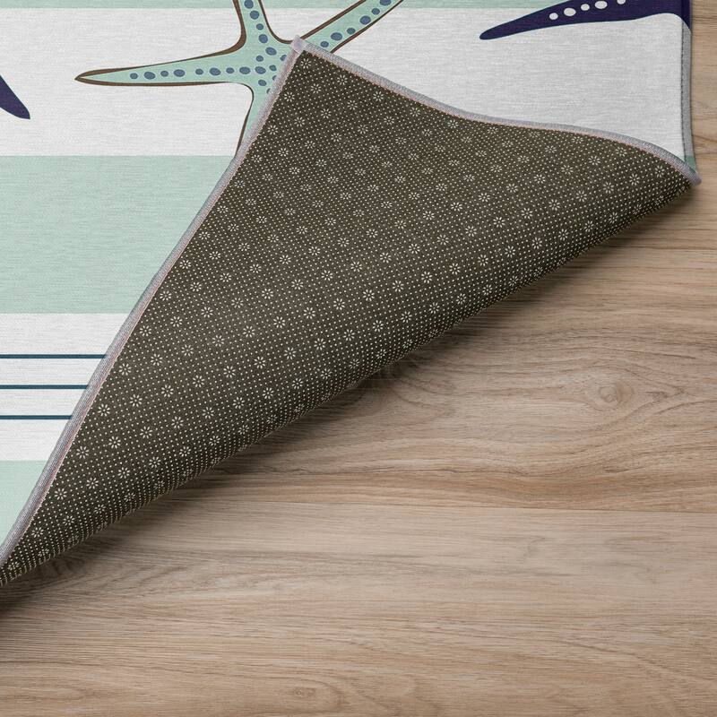 Indoor/ Outdoor Surfside Starfish Stripes Washable Rug New